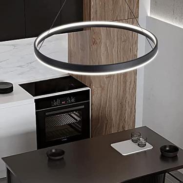 Imagem de Luminária de mesa para sala de jantar, luminária pendente LED moderna com controle remoto, lustre com altura ajustável para sala de estar, quarto, cozinha e escritório (preta, 40 cm de compr