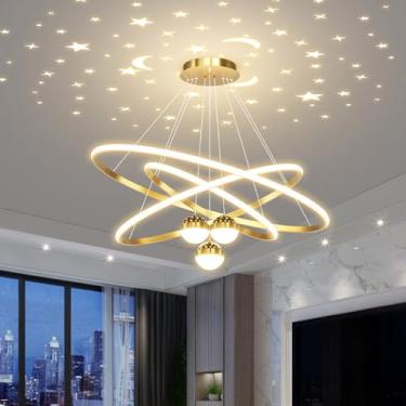 Imagem de Lustre moderno de LED com intensidade regulável e controle remoto para mesa de jantar, escritório, cozinha e sala de estar (dourado, 30+40+60cm)