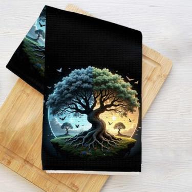 Imagem de Toalhas de cozinha de árvore de fantasia, toalha de prato decorativa de microfibra absorvente, toalhas de mão de waffle para cozinha, casa de banho, presentes de inauguração de casa