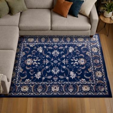 Imagem de 1 Tapete Sala Sofá Antiderrapante Grande 200X250 Js Do Pe Vr (M20 Azul - Classico Floral Flores Medalhão)