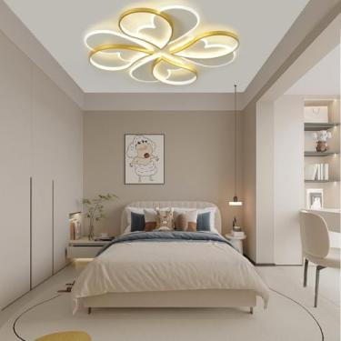 Imagem de Luminária de teto infantil LED, modelo Petal Creative, 56W, ajustável, temperatura de cor de 3000 K a 6500 K, luz noturna, ideal para quartos infantis (Dourado B)
