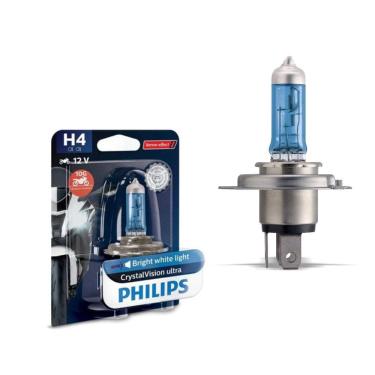 Imagem de Lâmpada H4 Philips CrystalVision Ultra Moto 12V 60/55W 4300K Farol Baixo Alto