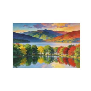 Imagem de Impressão em tela de paisagem de arte de parede - árvore de outono lago - pintura de decoração - imagens para sala de estar quarto 50 x 75 cm 20 x 30 polegadas sem moldura