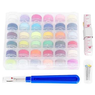 Imagem de Bobina com linha, carretel transparente, acessórios para máquina de costura, conjunto de 36 cores com agulhas de bordado, fita métrica para costura, para máquinas de costura