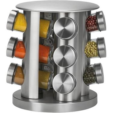 Imagem de Porta Temperos Giratório em Aço Inox, Base Giratória 360°, 12 Potes de Vidro 90ml, Organizador de Condimentos para Cozinha