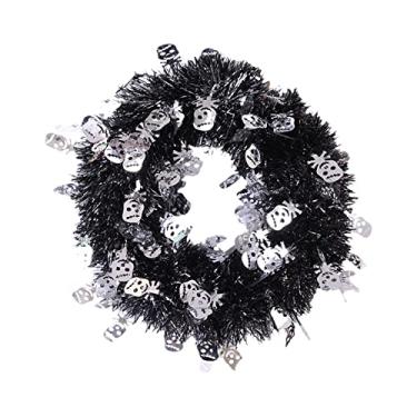 Imagem de Coroa de Porta da Frente Halloween Guirlanda Suspensão Caveira Artificial para Parede Decoração Festa Férias Casa Assombrada Interior Ornamento Festiv