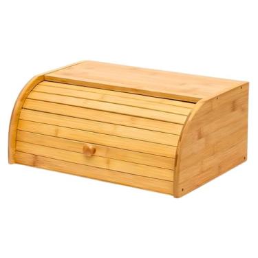 Imagem de Porta Pão Bambu Cozinha Com Tampa Retrátil Armazenamento De Pães Bolachas