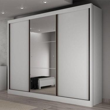 Imagem de Guarda Roupa Casal Ambiente Sonetto 3 Portas 4 Gavetas Neve Com Espelho - Novo Horizonte