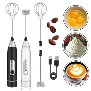 Imagem de Mini Mixer Portátil Elétrico Recarregável USB, Espumador de Leite com 3 Velocidades, Batedor para Café, Preto