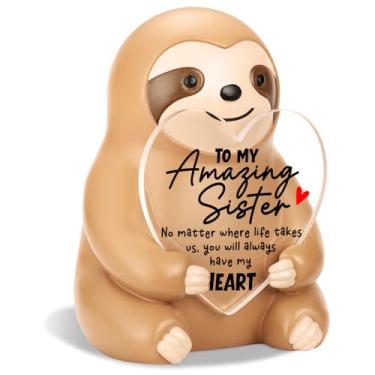 Imagem de Vivopisew Estatueta engraçada de preguiça presentes inspiradores para irmã, para minha irmã incrível, presentes de apreciação de preguiça fofos para amigos melhores amigos, aniversário, Natal, mesa de