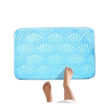 Imagem de Flanela 、 Tapete de banheiro com estampa de concha para casa, almofada antiderrapante absorvente de algodão com memória, tapete de entrada de banheiro (azul, 40 * 60 cm)