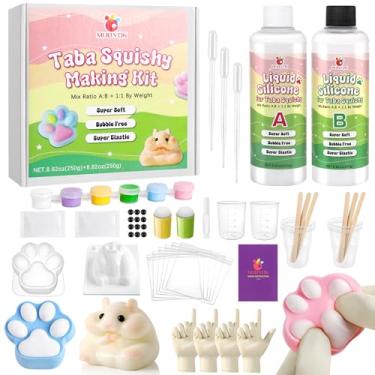Imagem de MUBYOK Kit inicial de silicone líquido Taba de 500 g - Faça você mesmo seus próprios brinquedos de apertar FuFu super macios com borracha 1:1 AB, moldes de pata de gato e hamster - presentes para