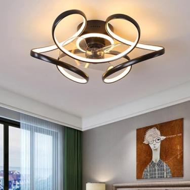 Imagem de Ventilador de teto silencioso com LED, luminária integrada e controle remoto para ajuste da velocidade do vento, ideal para quarto e sala de estar (preto, Ø55cm)