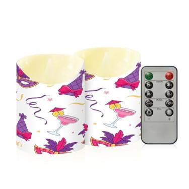 Imagem de Wassud Pacote com 2 velas sem chama de fita de carnaval com controle remoto, velas realistas cintilantes com temporizador, velas decorativas para Natal, casamento, festa, decoração de casa, pequenas