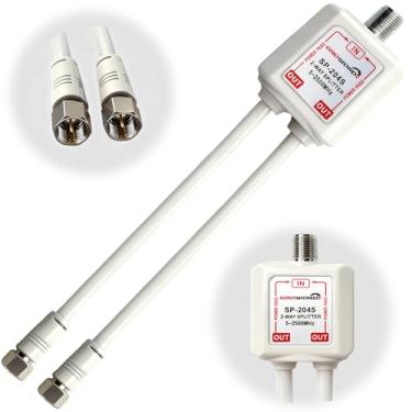 Imagem de GROWORD Divisor de satélite 5-2500MHz, divisor CATV bidirecional com cabo coaxial RG6 e 2 conectores, para passar energia para LNB, melhorar a qualidade do sinal da antena de satélite de TV HD,