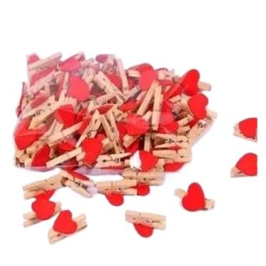 Imagem de 50 peças 3 cm Mini clipe de foto colorido em forma de coração pequeno clipe de madeira criativo foto decoração de casa artesanato (vermelho)