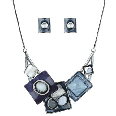 Imagem de ViVDuo Conjunto de joias femininas geométricas de liga esmaltada, triângulo, quadrado, losango, colar, brincos, joias para mulheres noivas, Extra Large, Metal, Zircônia cúbica