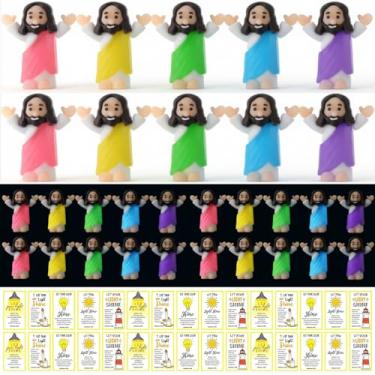 Imagem de CroBlissful 100 Sets Mini Jesus Figurines Bulk Glow in The Dark with Let Your Light Shine Cards for Christian Valentine Gifts Decor Church Sunday School Religious Christian Gifts (Raise Both Hands)