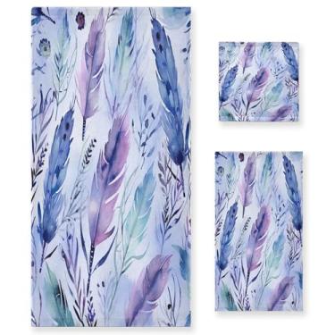 Imagem de xigua Conjunto de toalhas de banheiro de penas em aquarela absorvente macio 3 peças toalha de banho toalha de mão toalhas decorativas para banheiro, academia, hotel, praia, piscina