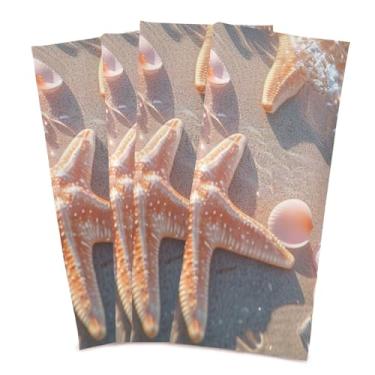 Imagem de Wassud Toalhas de cozinha Conchas Toalhas de prato de cozinha pacote com 4 panos de prato macios com laço para pendurar toalha de mão de secagem rápida super absorvente toalhas de chá de mesa