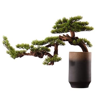 Imagem de Bonsai artificial de 61 cm de plantas falsas, pinheiro acolhedor, bonsai decorativo em vaso de simulação com vasos de cerâmica, escritório, loja decoração de presentes decorativos