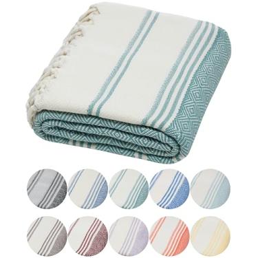 Imagem de DEMMEX Toalha de banho e praia turca de diamante orgânico | 100% algodão certificado Oeko-Tex, ultramacio, secagem rápida, leve, compacta e grande, toalha pestemal de luxo, pré-lavada, 180 x 91 cm,