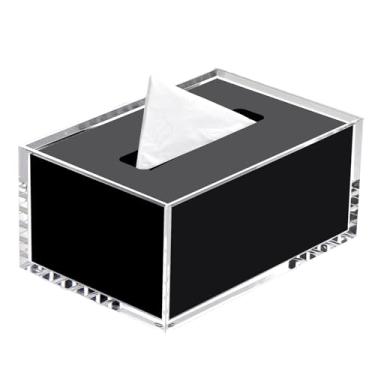 Imagem de Dispensador de papel de guardanapo retangular de acrílico moderno para cômoda de casa escritórios suporte de caixa de lenços de papel de mesa (preto, grande)