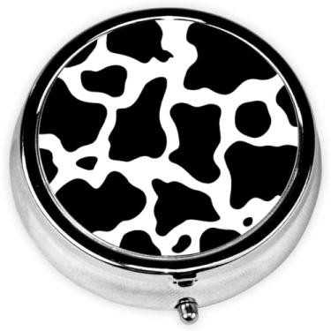 Imagem de Caixa de comprimidos de vaca com 3 compartimentos, estojo pequeno para comprimidos, portátil para bolso ou bolsa, organizador de comprimidos com espelho para guardar vitaminas, medicamentos, óleo de