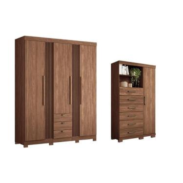 Imagem de Guarda Roupa 2 Peças (1guardaroupa+1cômoda) Qc258 Jatobá - Santos Andirá