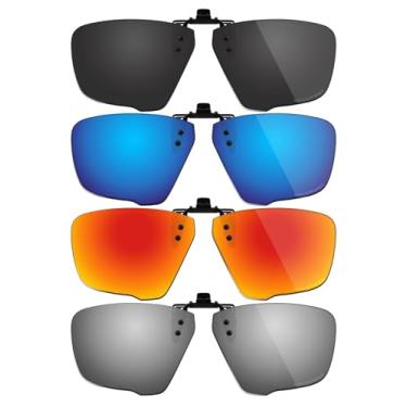 Imagem de Fiskr Óculos de sol polarizados clip-on com proteção UV antirreflexo para Oakley Crosslink Zero OX8076 56 mm - ajuste compacto - preto clássico e prata metálico e azul gelo e vermelho fogo