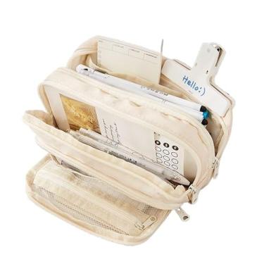 Imagem de Estojo De Lápis De Papelaria Armazenamento Portátil De Grande Capacidade(Bege)