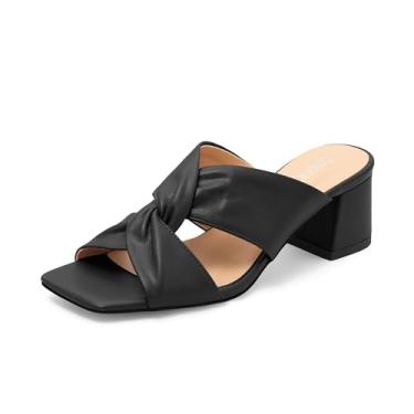 Imagem de GOFOURTHAT Sandálias femininas de salto grosso, bico aberto, salto aberto, sem cadarço, confortável, de verão, para festas, uso diário, 5 cm, Preto fosco, 36