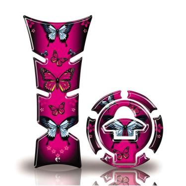 Imagem de Kit Protetor De Tanque E Bocal Moto Yamaha Borboleta Rosa Acima 2018 Pink