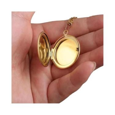 Imagem de Colar Feminino Com Pingente Medalhão Abrível Em Aço Inoxidável Polido 
