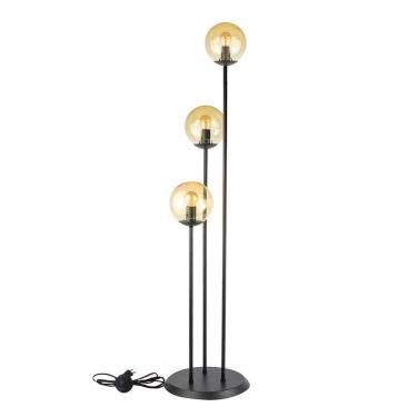 Imagem de Abajur Coluna Newton Preto C/ 3 Globo Esfera De Vidro âmbar