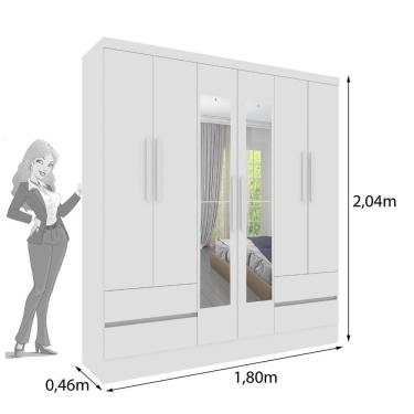 Imagem de Roupeiro Oregon 6 Portas Com Espelho E 4 Gavetas Tcil Cor:neve
