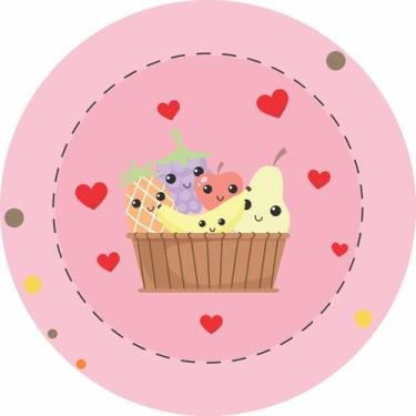 Imagem de Painel de Lona Redondo Frutinha Cesta e Corações - Fabrika De Festa, 1