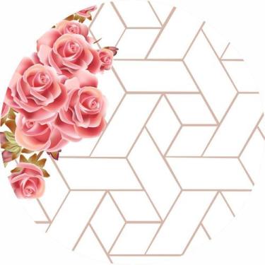 Imagem de Painel De Lona Redondo Formas e Flores Fundo Branco - Fabrika De Festa