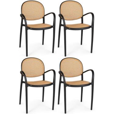 Imagem de Kit 4 Cadeiras De Jantar Roma Com Braço Para Sala E Cozinha - Preto