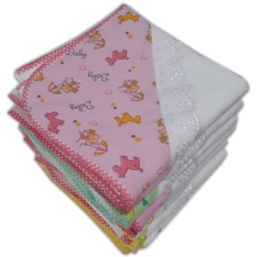 Imagem de 1 Cueiro Flanelado Com Aplique Estampado 80X80 Crochê Rosa - Dugu