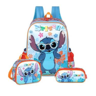 Imagem de Kit Stitch Mochila Costas Lancheira E Estojo Duplo Escolar - Stitch - 
