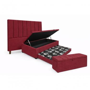 Imagem de Kit De Quarto Heitor Bicama Baú Solteiro 88 X 188 Cm Cabeceira De Cama E Calçadeira Baú Solteiro 90 Cm Veludo Bordo
