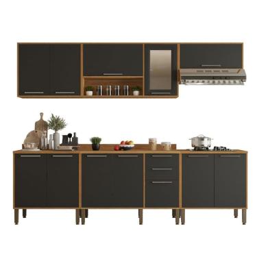 Imagem de Cozinha Compacta Cooktop 12 Portas 2 Gavetas Paris Sallêto Cinamomo Com Grafite