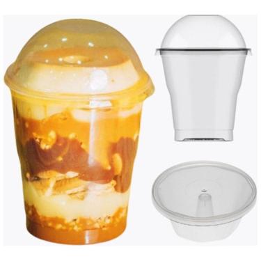 Imagem de Higipack Kit Copos 250ML com Tampa Bolha e Formas para Pudim 80ML Plástico Transparente