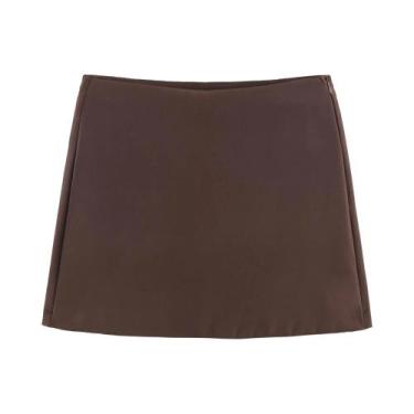 Imagem de Saia Curta Feminina De Cintura Alta Com Zíper Lateral, Estilo Casual V
