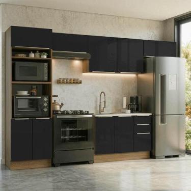 Imagem de Armário Cozinha Completa 350 x 60 cm Lux Madesa 02, Rustic/Preto