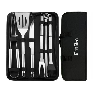 Imagem de Kit Churrasco 9 Peças Aço Inox+Bolsa com Alça Alta Qualidade - MINIMEN