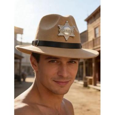 Imagem de Chapéu Xerife Fedora Masculino Adulto Marrom Luxo - Outras Marcas, Caq