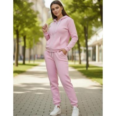 Imagem de Casaco Feminino Conjunto de Moletom Flanelado Moleton Feminino Calça e Blusa Com Ziper...