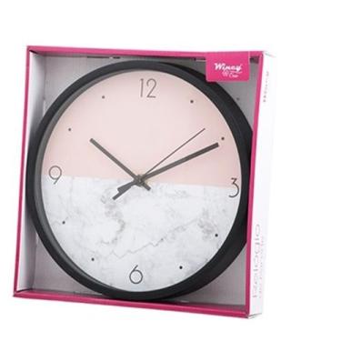Imagem de Relógio de Parede Redondo Preto Fundo Rosa e Mármore 24,6cm - Wincy
